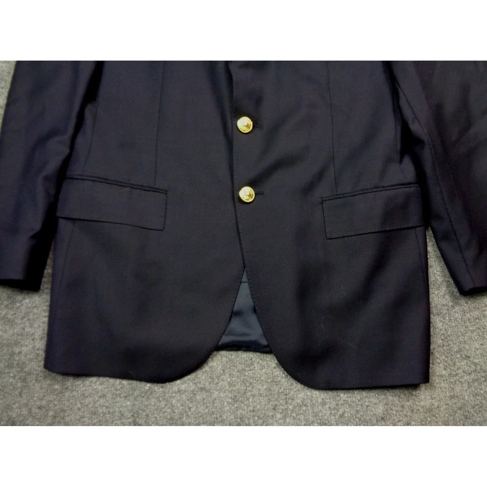 VTG Polo Ralph Lauren Navy Blue Virgin Wool Blazer Gold Crest Buttons 42L Italy